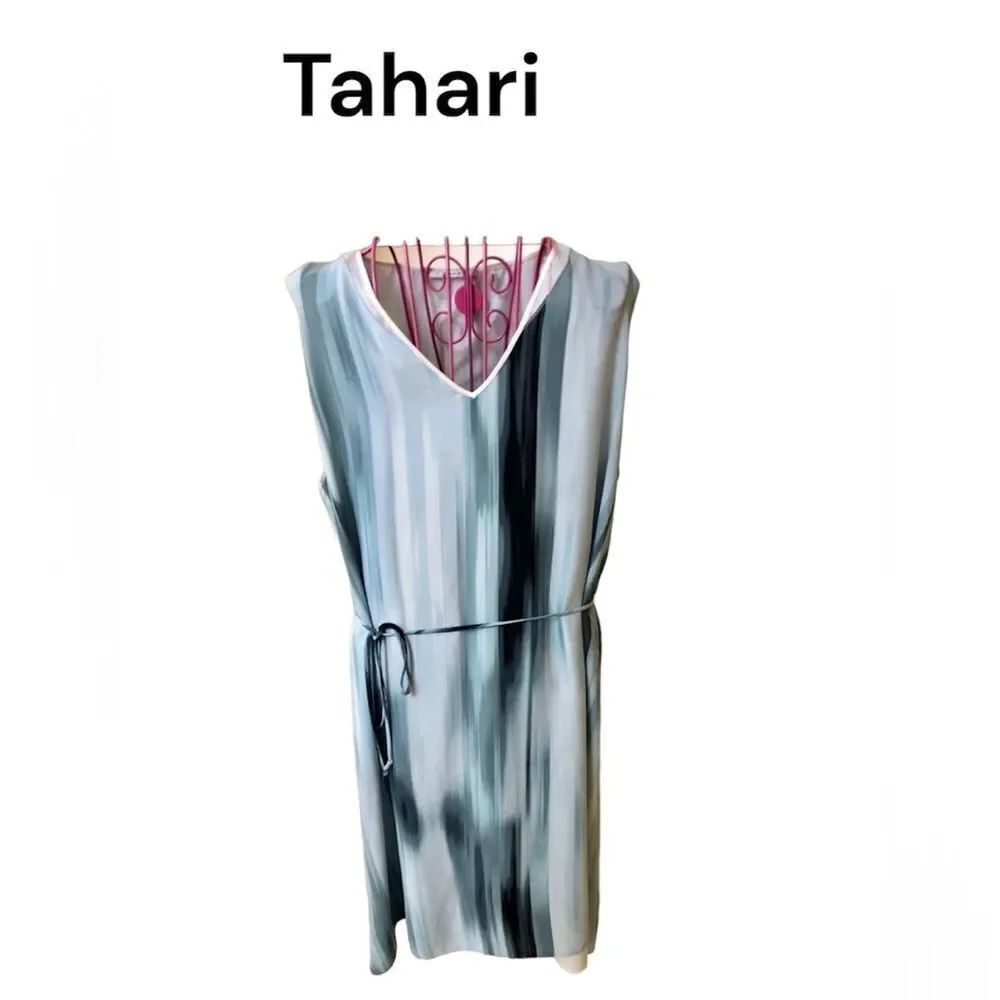 Tahari multi blue ombré chiffon midi dress. M
